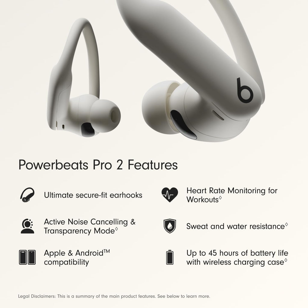 Beats Powerbeats Pro 2 - Wireless Noise Cancelling Workout Earbuds with Secure- Fit Earhooks, Up to 45-Hour Battery with Charging Case, Sweat & Water Resistant, Heart Rate Monitoring - Jet Black