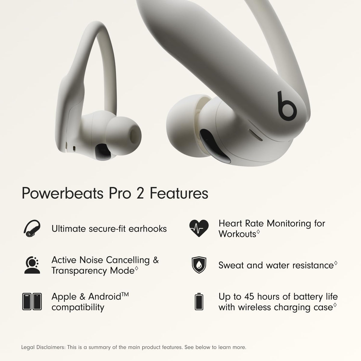 Beats Powerbeats Pro 2 - Wireless Noise Cancelling Workout Earbuds with Secure- Fit Earhooks, Up to 45-Hour Battery with Charging Case, Sweat & Water Resistant, Heart Rate Monitoring - Jet Black