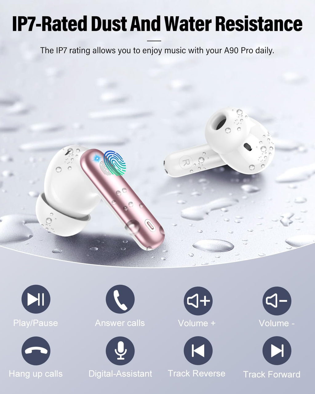 Wireless Earbuds, Bluetooth 5.4 Headphones Bass Stereo/Clear Calls, White