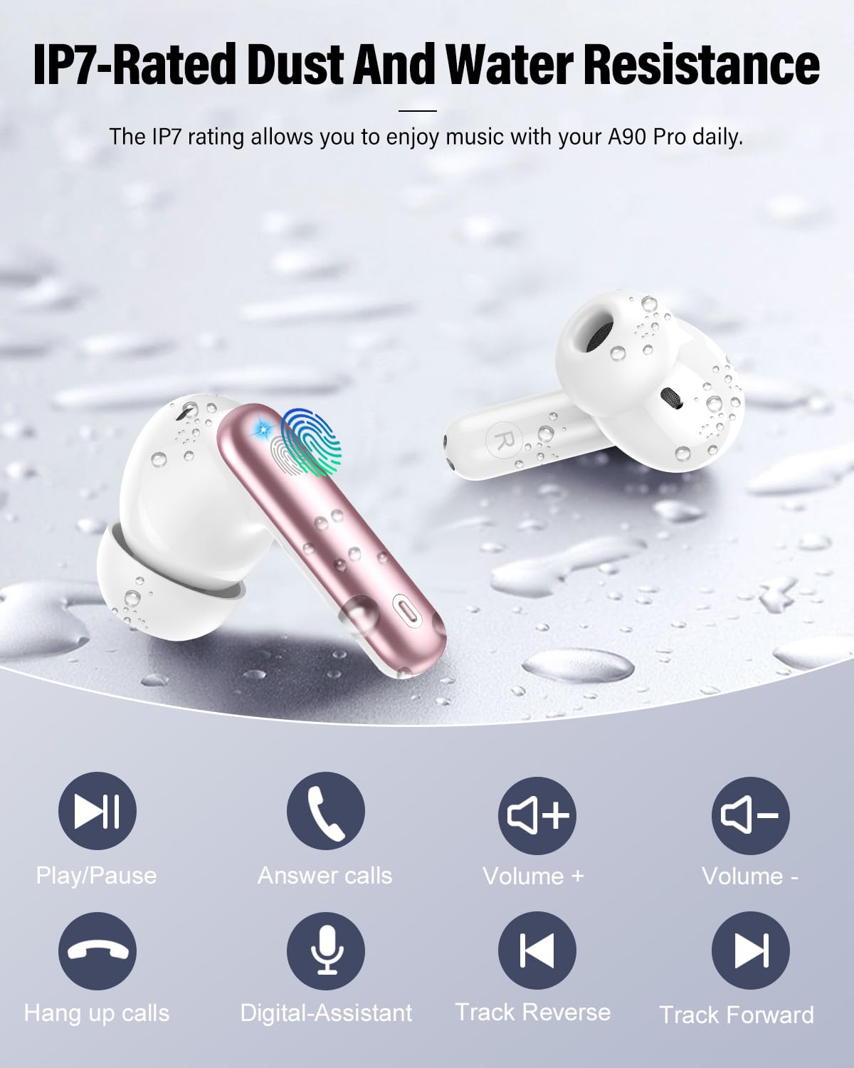Wireless Earbuds, Bluetooth 5.4 Headphones Bass Stereo/Clear Calls, White