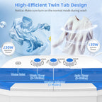 VCJ Portable Washing Machine, Twin Tub Washing Machine Laundry Compact Washer spinner Combo with 40lbs capacity, 24Lbs Washer and 16Lbs Spinner dryer for Apartments RVs and Dorms