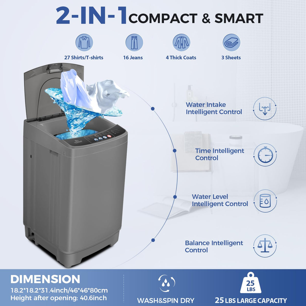 Nictemaw Portable Washing Machine, 25Lbs for Apartment, 480W Drain Pump