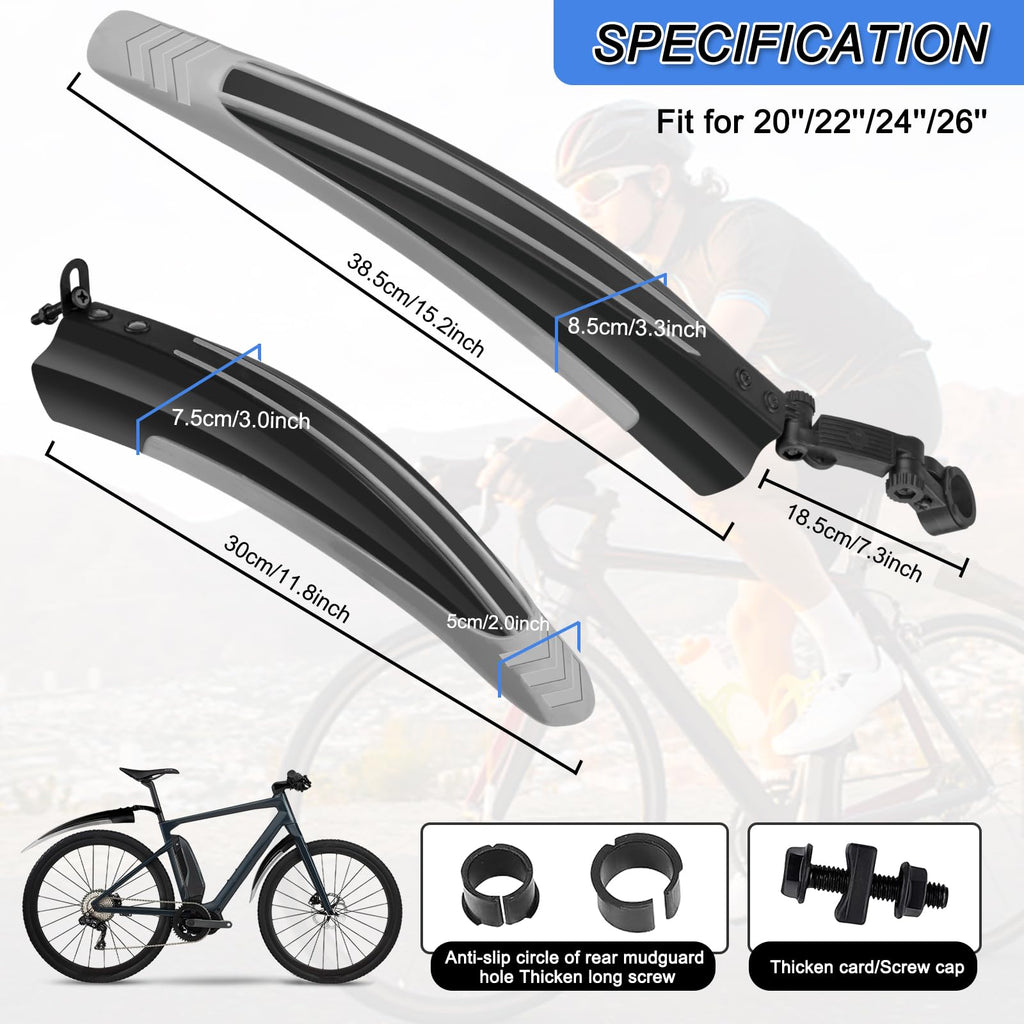 Bike Mudguard Set, Portable Adjustable Road Mountain Bike Bicycle Cycling Tires Front and Rear Mud Guard Fenders for MTB Mountain Road Bike