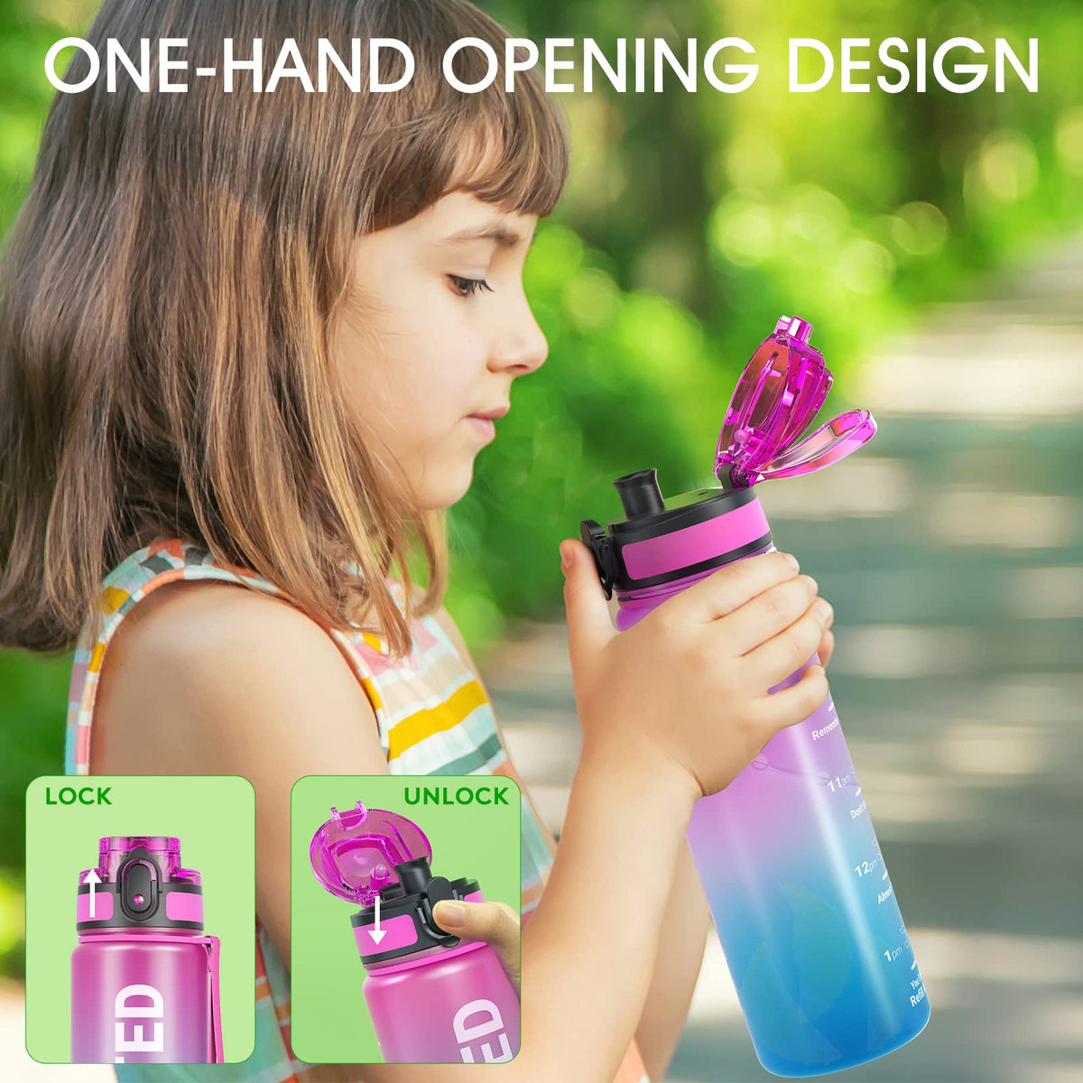 Sahara Sailor Water Bottle 1L, Leakproof Tritan Bottle with Time Marker