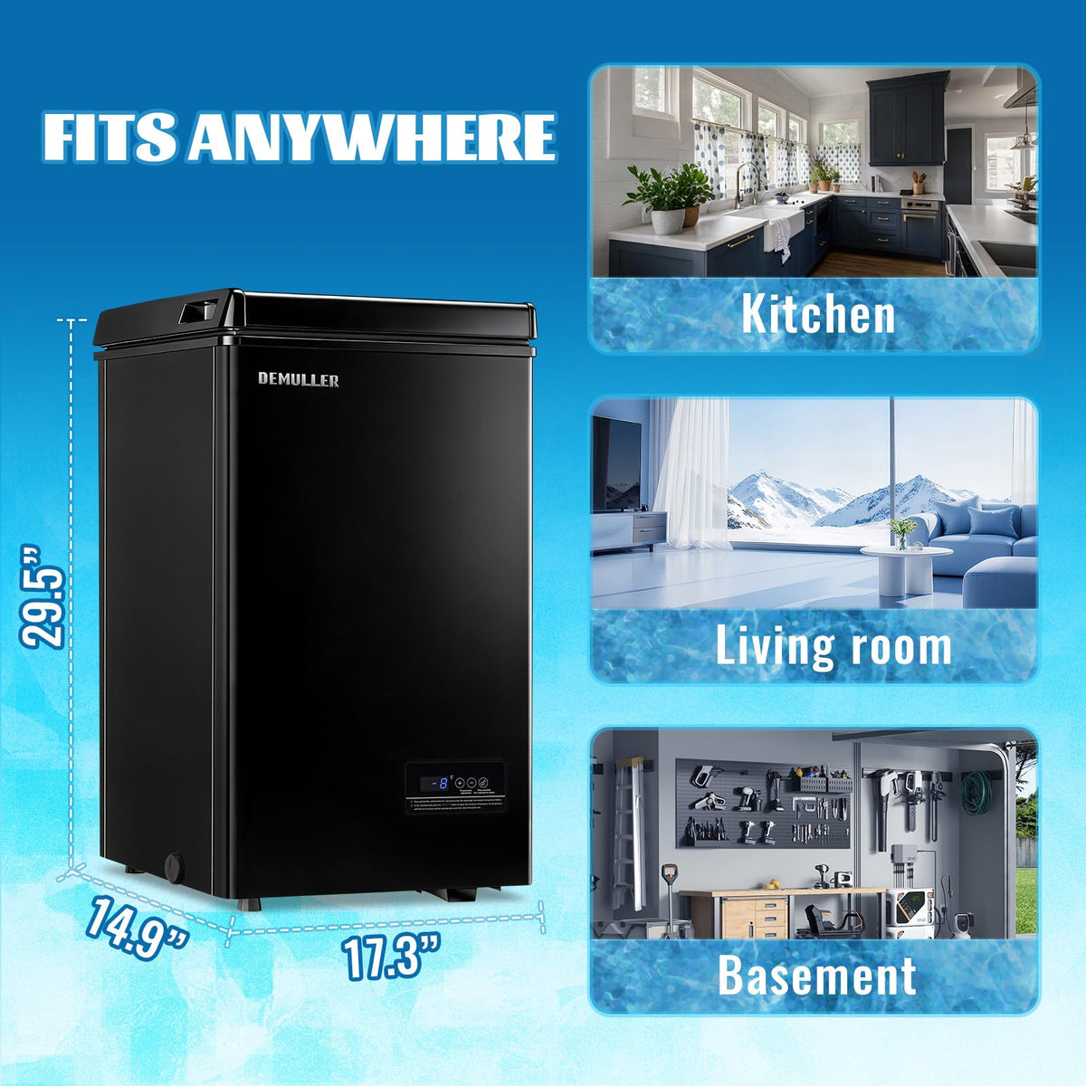 DEMULLER 3.2 CU.FT Small Deep Freezer with Electronic Panel Black