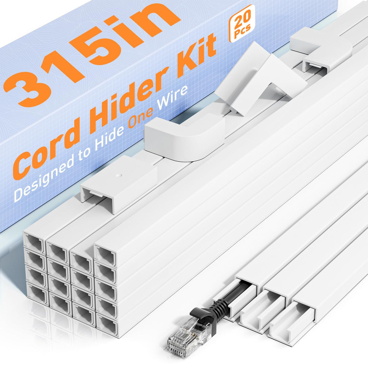 Delamu Beige Cord Hider, 85in Cord Covers for Wires on Wall, One-Cord Cable Hider, Wire Hiders Wire Covers for TV Cords on Wall, Easy Mount Cable Cover Management Kit, 6X L14.2 W0.59 H0.4in, Beige