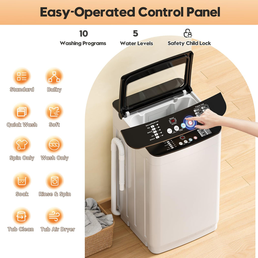 Auertech 18 lbs Portable Washing Machine, Fully Automatic Portable Washer with LED Display, 7 Wash Cycles, 4 Water Levels, Top Load Washing Machine for Apartment, RV, Dorm, Home