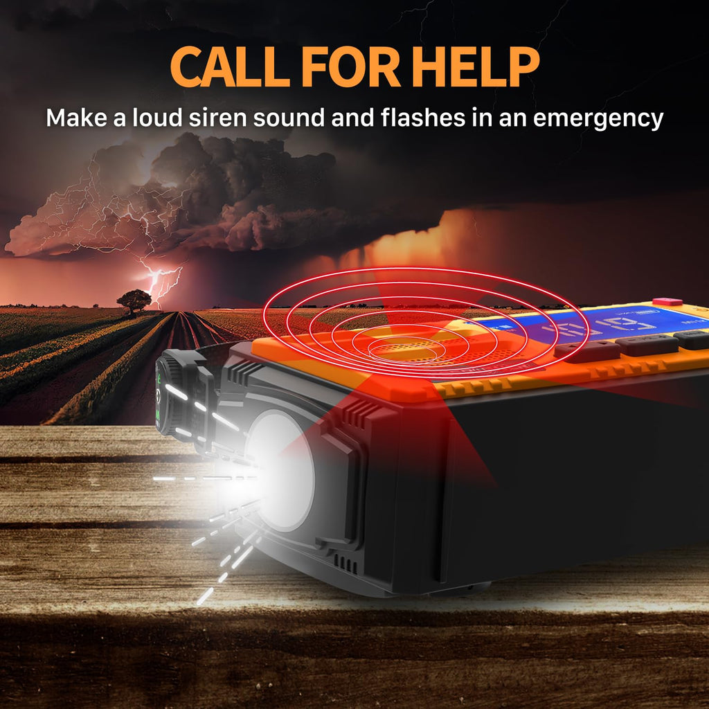 FosPower NOAA Emergency Weather Radio A1 7400mWh Solar Hand Crank (Orange)