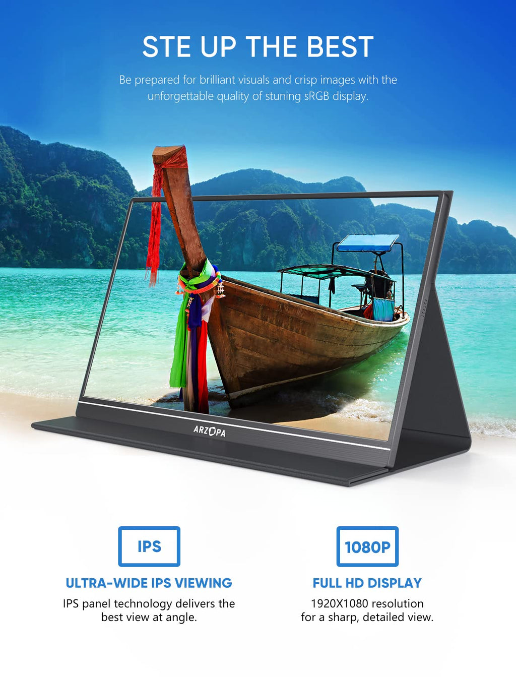 ARZOPA Portable Monitor 15.6" 1920×1080 FHD IPS Portable Monitor for Laptop with Kickstand, Ultra-Slim Second Screen for Laptop/PC/Mac/PS3/4/5/Xbox - USB C & HDMI Connectivity - A1