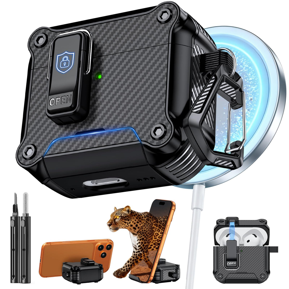 Inesore for AirPods AirPods Pro 1st/2nd Case with Secure Lock (Black)