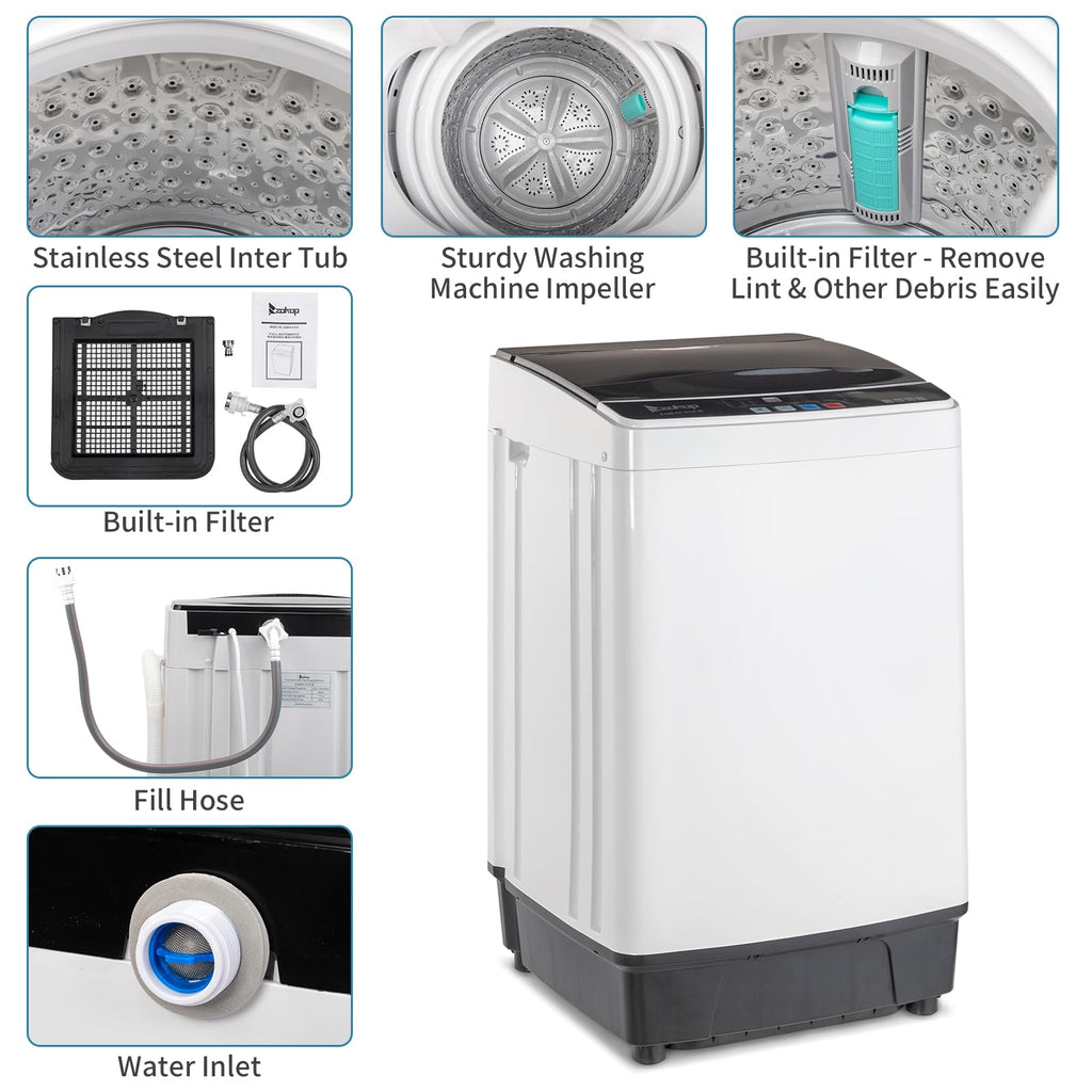 ROVSUN 25LBS Full-Automatic Washing Machine and 3.5CuFt Portable Clothes Dryer Set, Compact Laundry Washer and Dryer Combo Set with Stainless Steel Inner Tub, for Apartment, Dorms, Home
