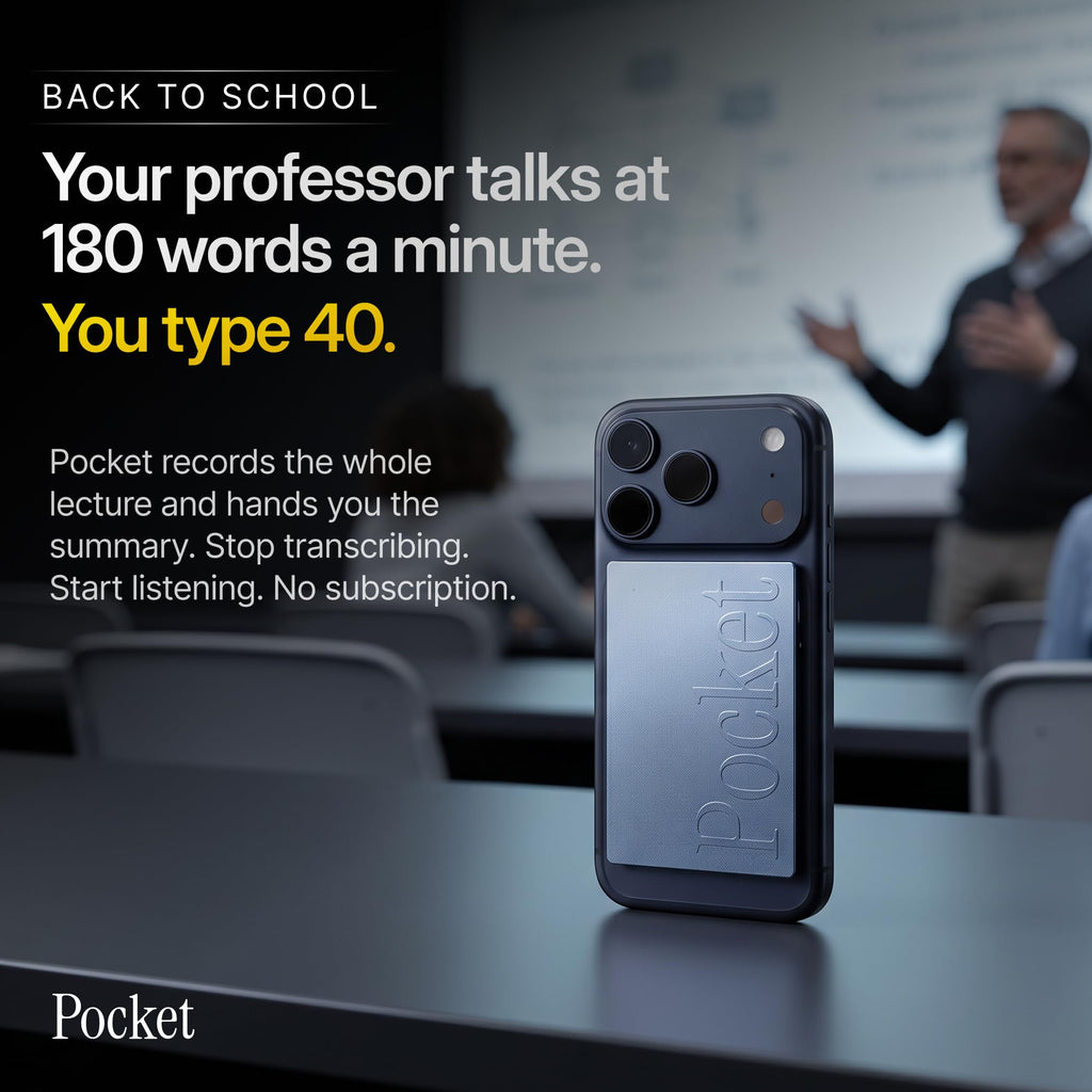 Pocket AI Voice Recorder, Auto Transcription, AI Note Taker, Space Grey