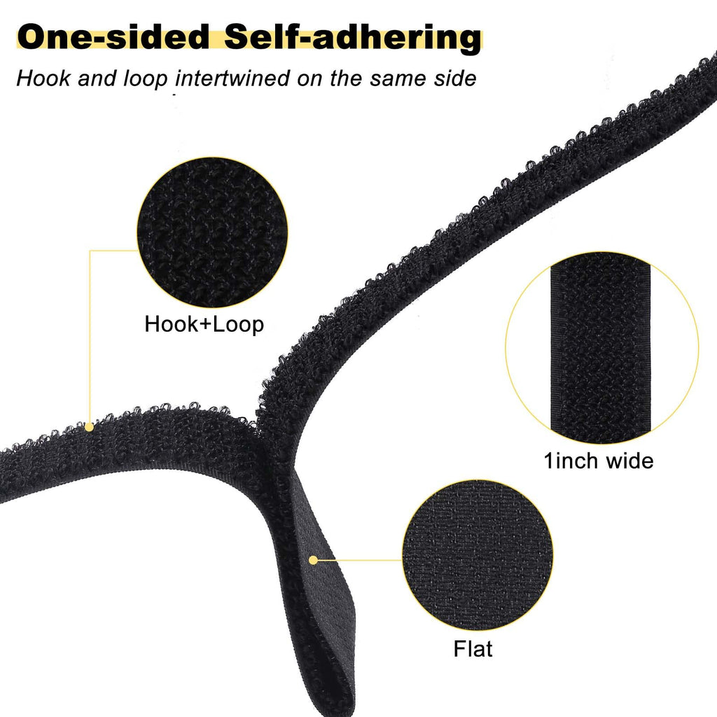 YMCRLUX 1"x64ft Hook and Loop Straps with 70 Metal Buckles, Adjustable Fastening Cable Straps, Cut-to-Length Cinch Strap, Reusable Nylon Securing Cord Ties for Organizer or Storage, 1 inch Wide, Black