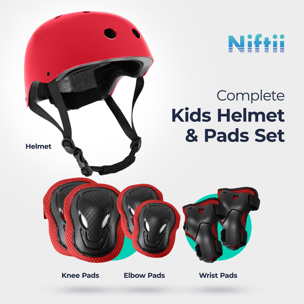 Niftii Bike Helmet & Pads Set for Kids - Cycling Skateboard Ages 3-15