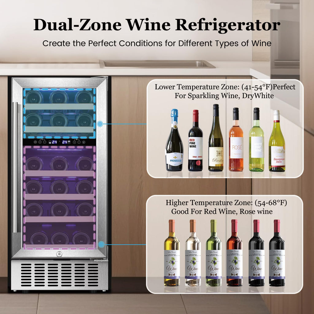 Electactic 48 Can Beverage Refrigerator,12 Bottle Wine Cooler with Seamless Stainless Steel & Glass Door, Digital Temperature Display, Countertop Mini Fridge for Soda, Wine or Beer, Silver