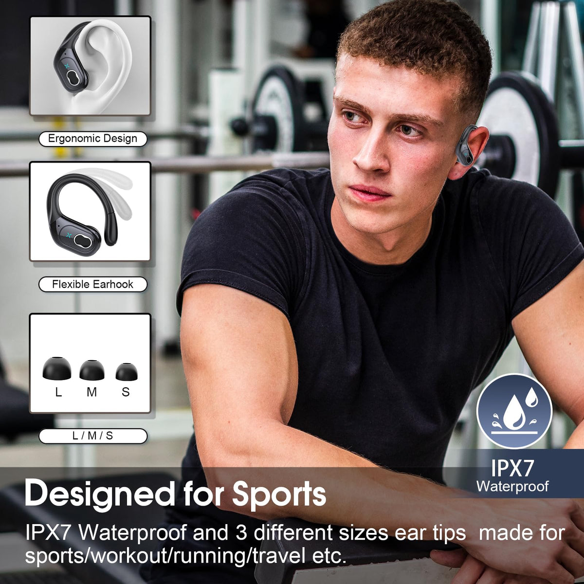 Aptkdoe Wireless Earbuds 75H Bluetooth 5.4 Sport Headphones with Earhooks