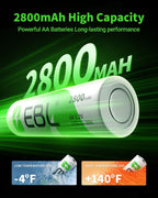 EBL AA Rechargeable Batteries 2800mAh 8-Pack 1.2V Ni-MH Battery