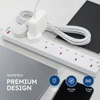 DESIRETECH White Electric Extension Lead - 6 Gang, 1 Metre Cable with UK Plug & 3 Pin Socket - Wall Mountable & Multi Socket Mains Strip for Home, Bedroom, Kitchen, & Office (1 Pack)