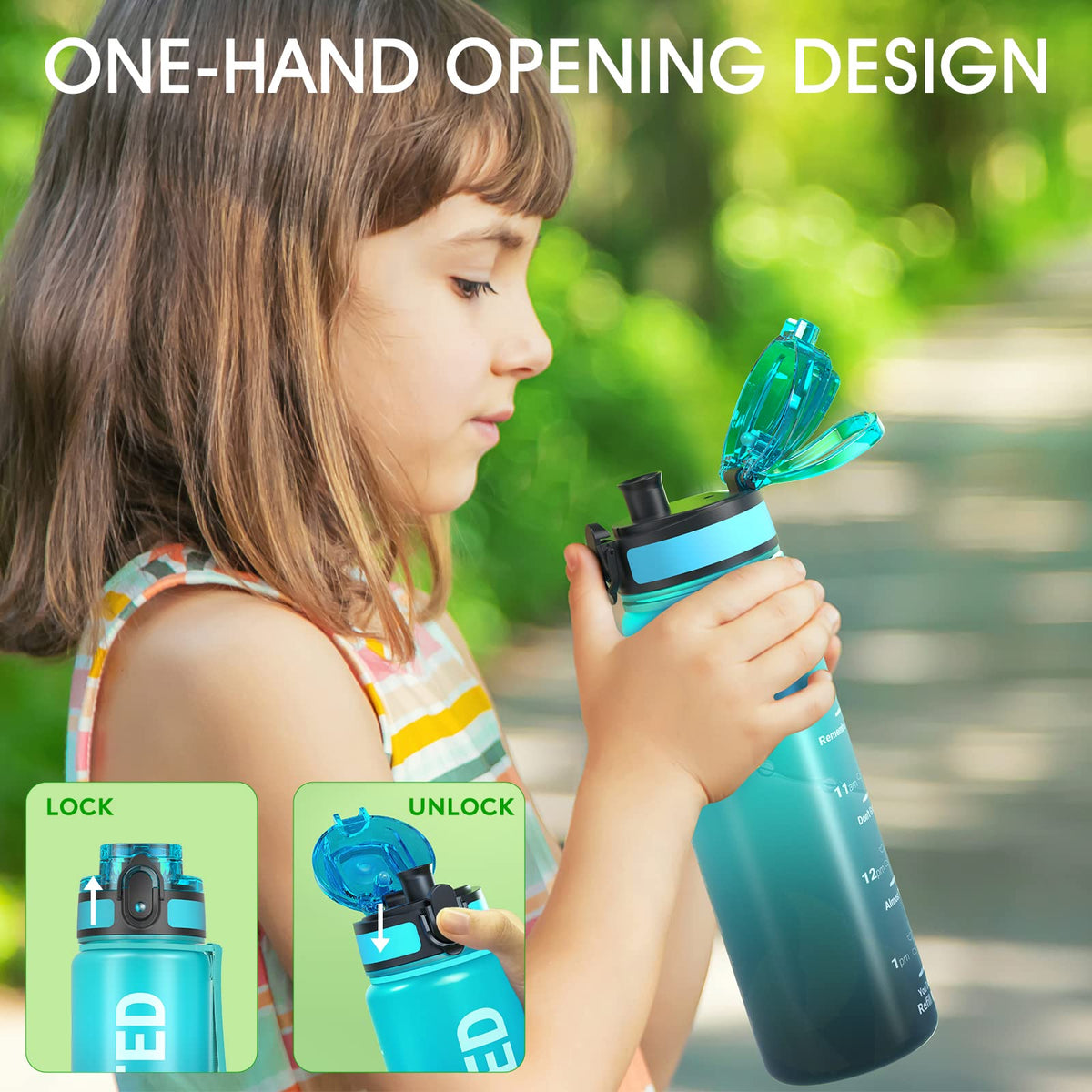 Sahara Sailor Water Bottle 1L, Leakproof Tritan Bottle with Time Marker