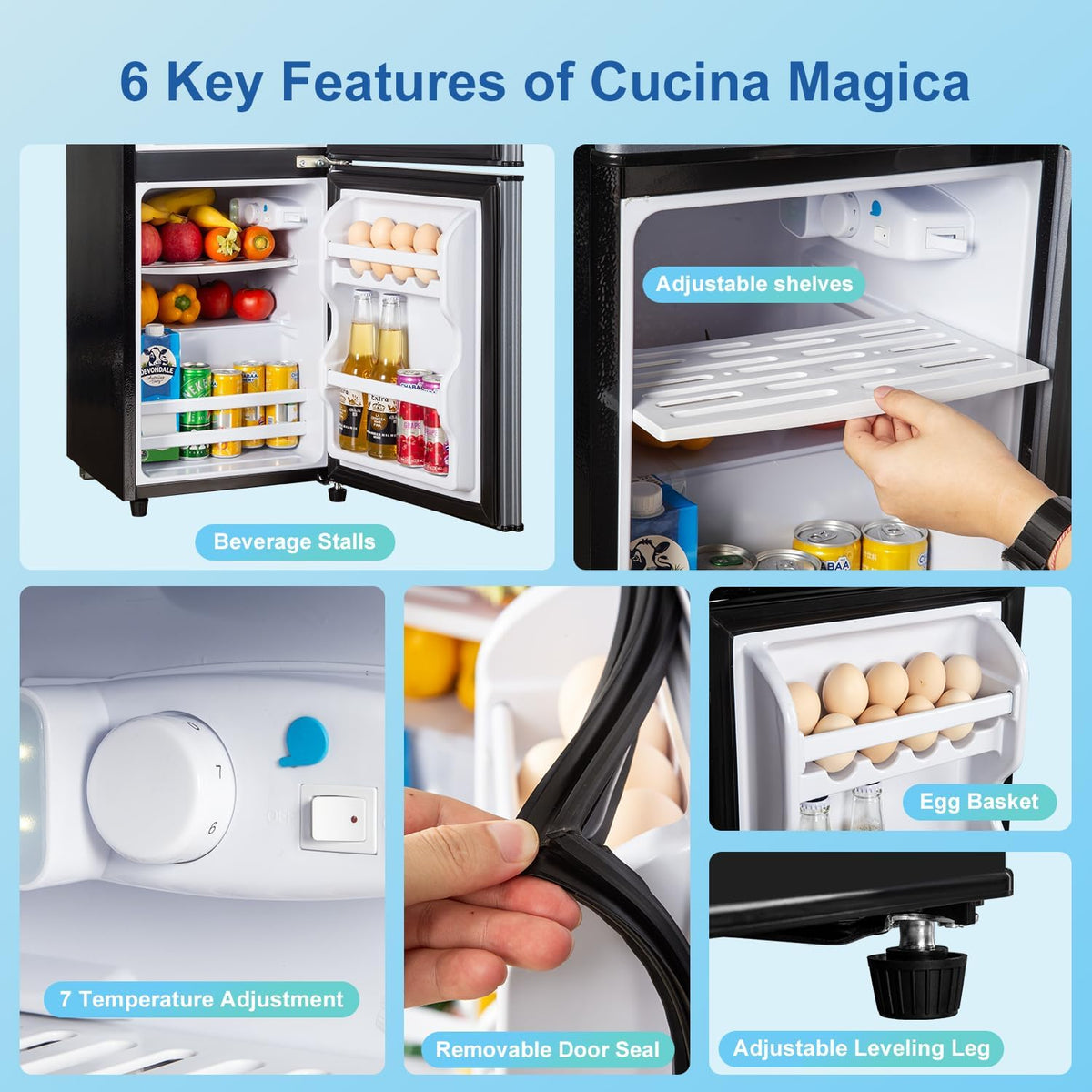 3.2 Cu.Ft Mini Fridge with Freezer, 7-Level Cooling Small Refrigerator