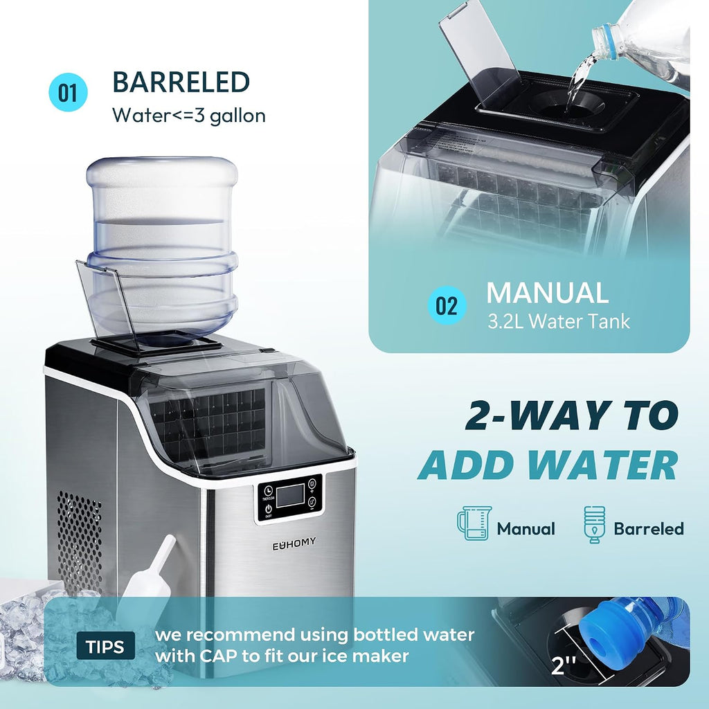 EUHOMY Ice Cube Maker Machine Countertop, 45Lbs/Day, 24Pcs Cubes/13 Mins