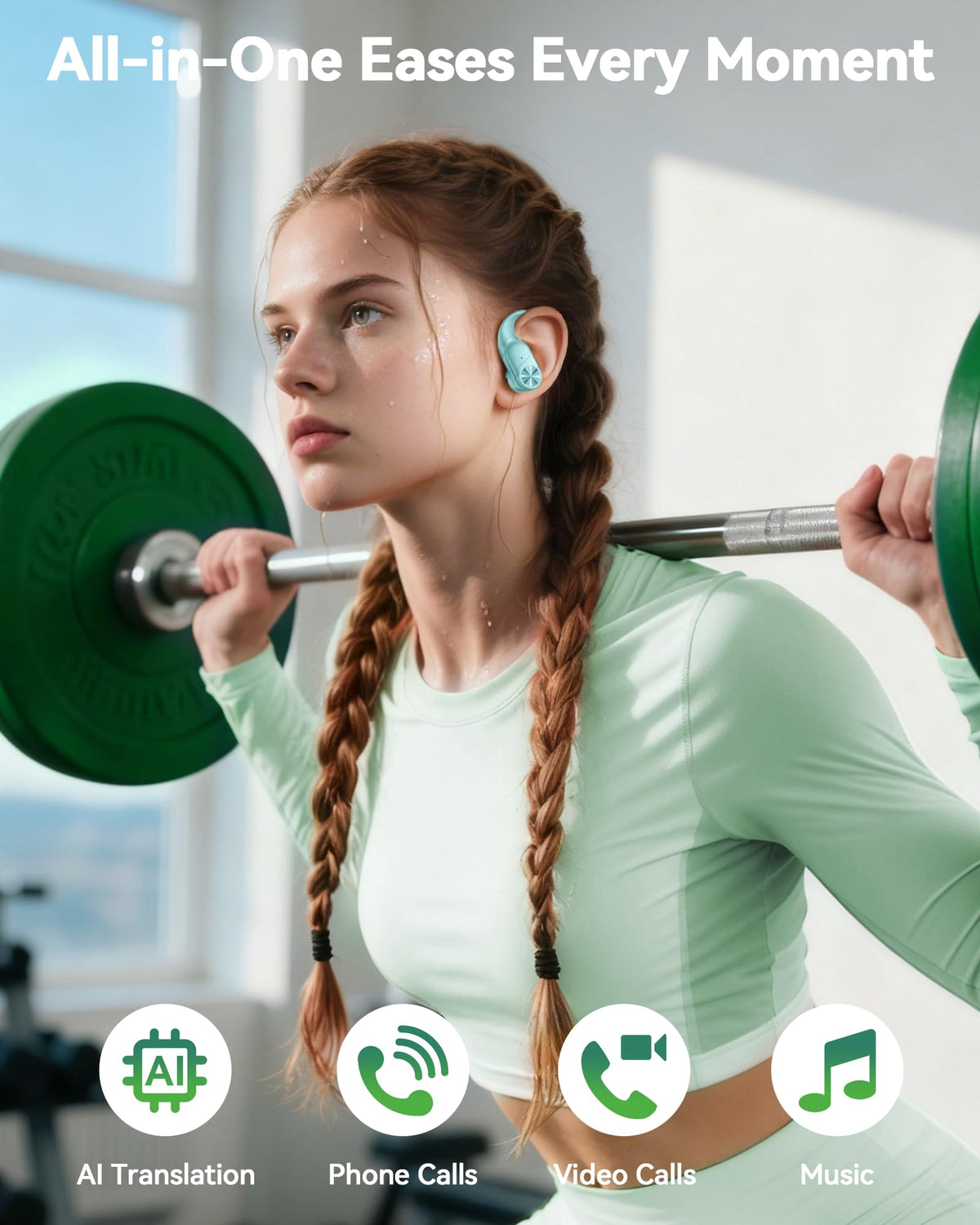 PocBuds Bluetooth Headphones Wireless Earbuds 80hrs Playtime Wireless Charging Case Digital Display Sports Ear Buds with Earhook Deep Bass IPX7 Waterproof Over-Ear Earphones for TV Phone Laptop Pink