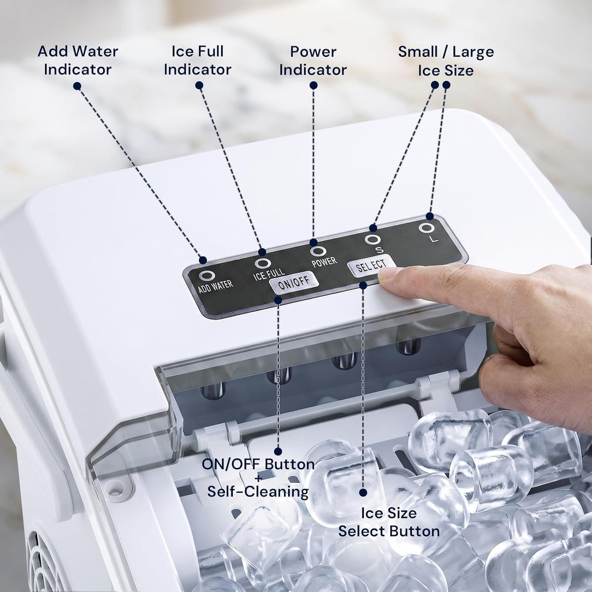 Antarctic Star Portable Ice Maker Countertop, 18Lbs/24H Self-Cleaning Ice Machine with One-Touch Operation & Ice Scoop Included, for Home Kitchen Office, Black