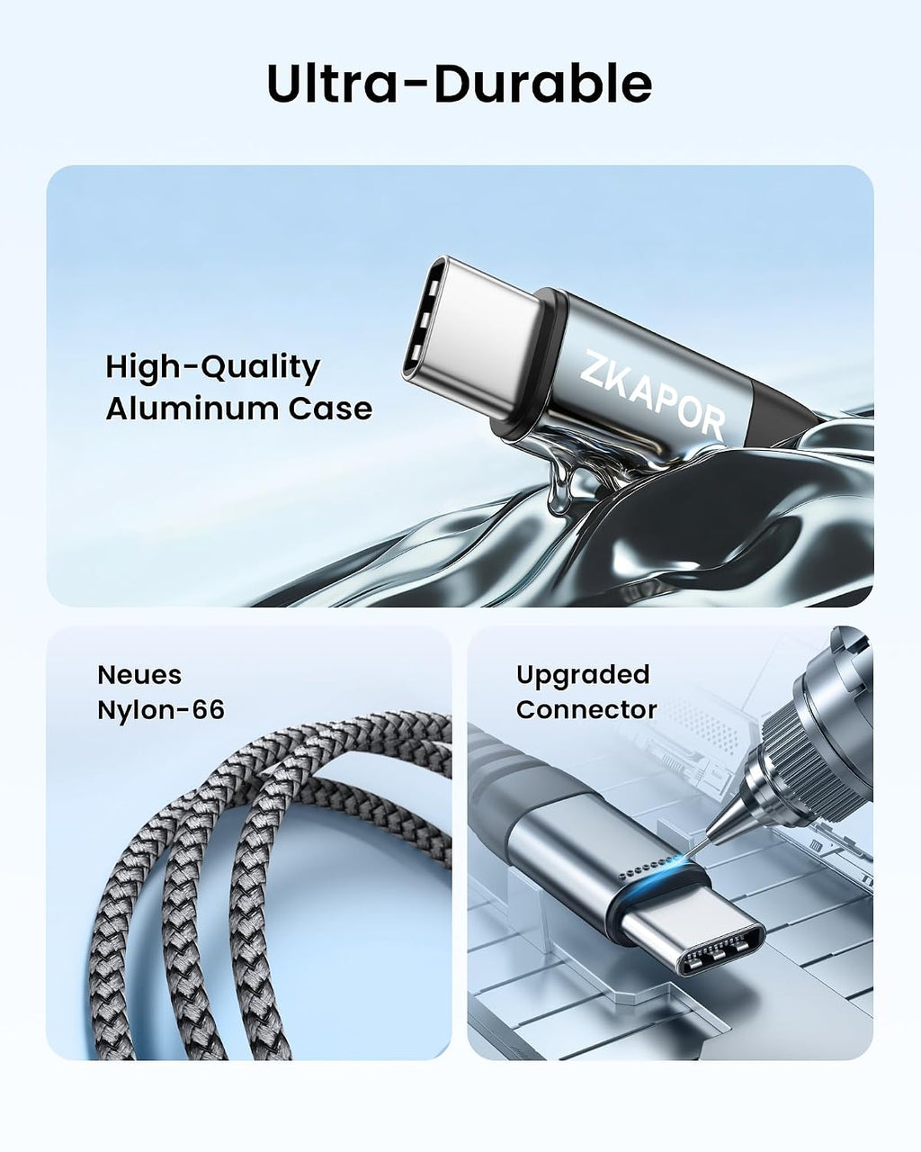 ZKAPOR Short USB C Cable 30CM, Type C Charger Cable 3A Fast Charging USB C