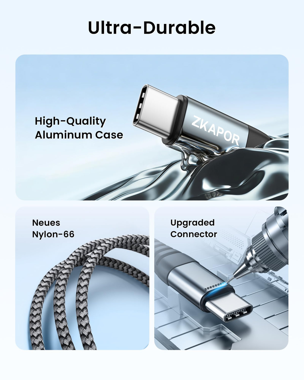 ZKAPOR Short USB C Cable 30CM, Type C Charger Cable 3A Fast Charging USB C