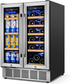 24" Dual Zone Wine and Beverage Refrigerator, Under Counter with Glass Door