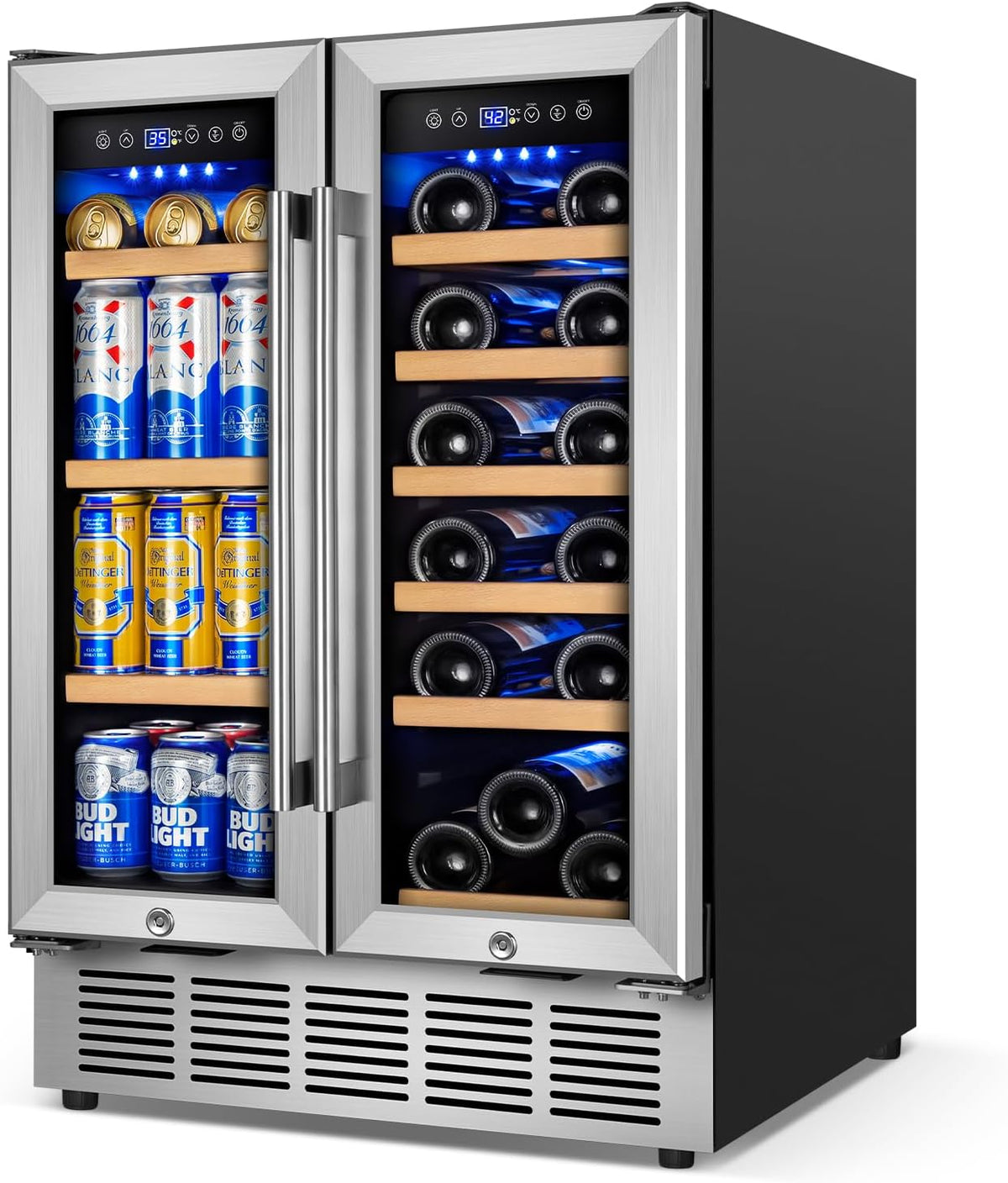 24" Dual Zone Wine and Beverage Refrigerator, Under Counter with Glass Door