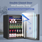 Feelfunn 2.6CuFt Beverage Refrigerator, 95 Can Mini Fridge with Glass Door