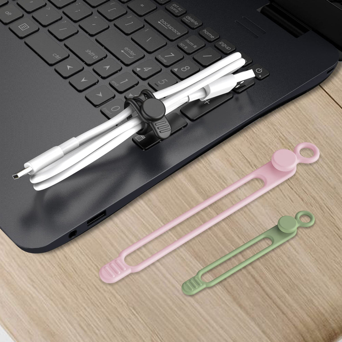 24Pcs Silicone Cable Ties, Cord Organizer Cable Management-Multi