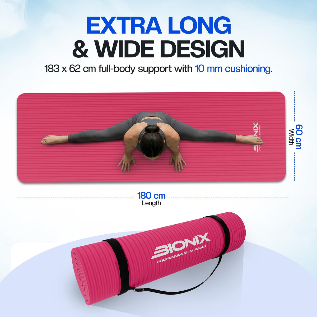 Bionix Yoga Mat For Women Men, Thick Pilates Exercise Mat, Home Gym Fitness