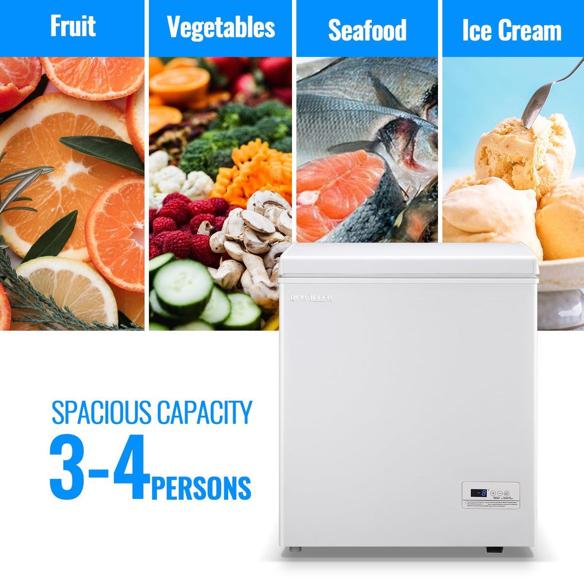 Mini Chest Freezer Compact Deep Freezing Machine with Electronic Temperature Control (Accurate to 1 ℉) Freestanding Small Freezer with 2 Removable Storage Baskets Black