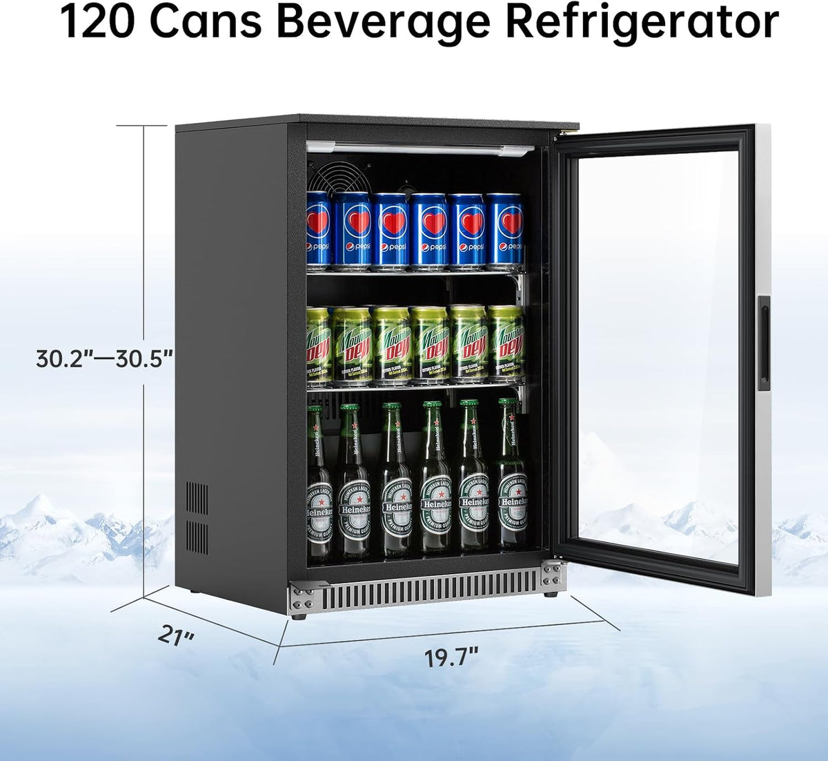 Weili 20 Inch Under Counter Beverage Refrigerator with Glass Door, 120 Can