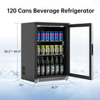 Weili 20 Inch Under Counter Beverage Refrigerator with Glass Door, 120 Can