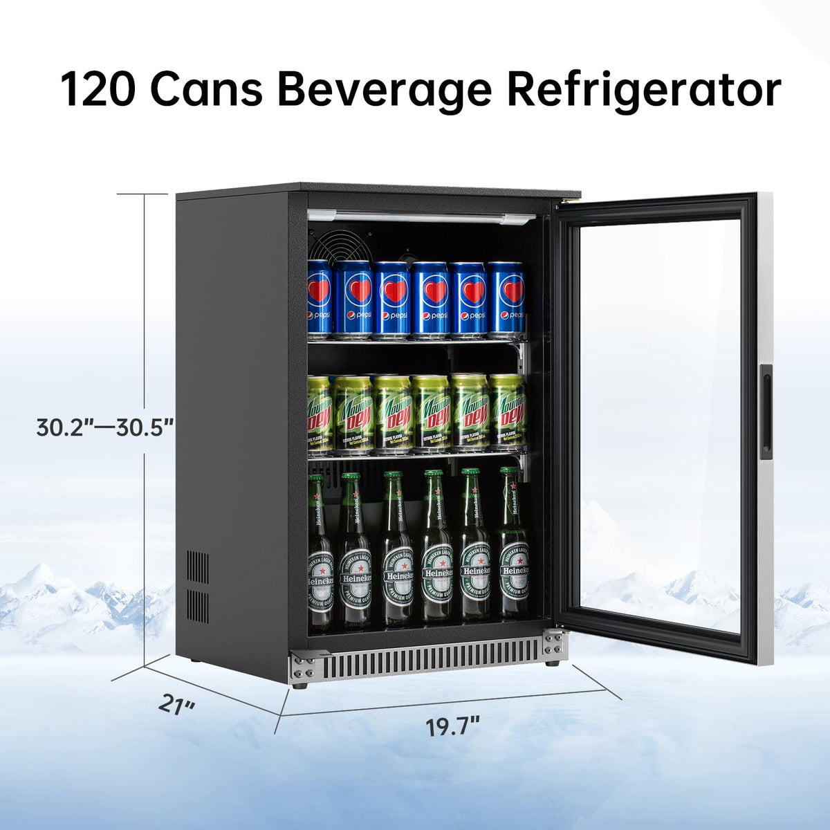 Weili 20 Inch Under Counter Beverage Refrigerator with Glass Door, 120 Can