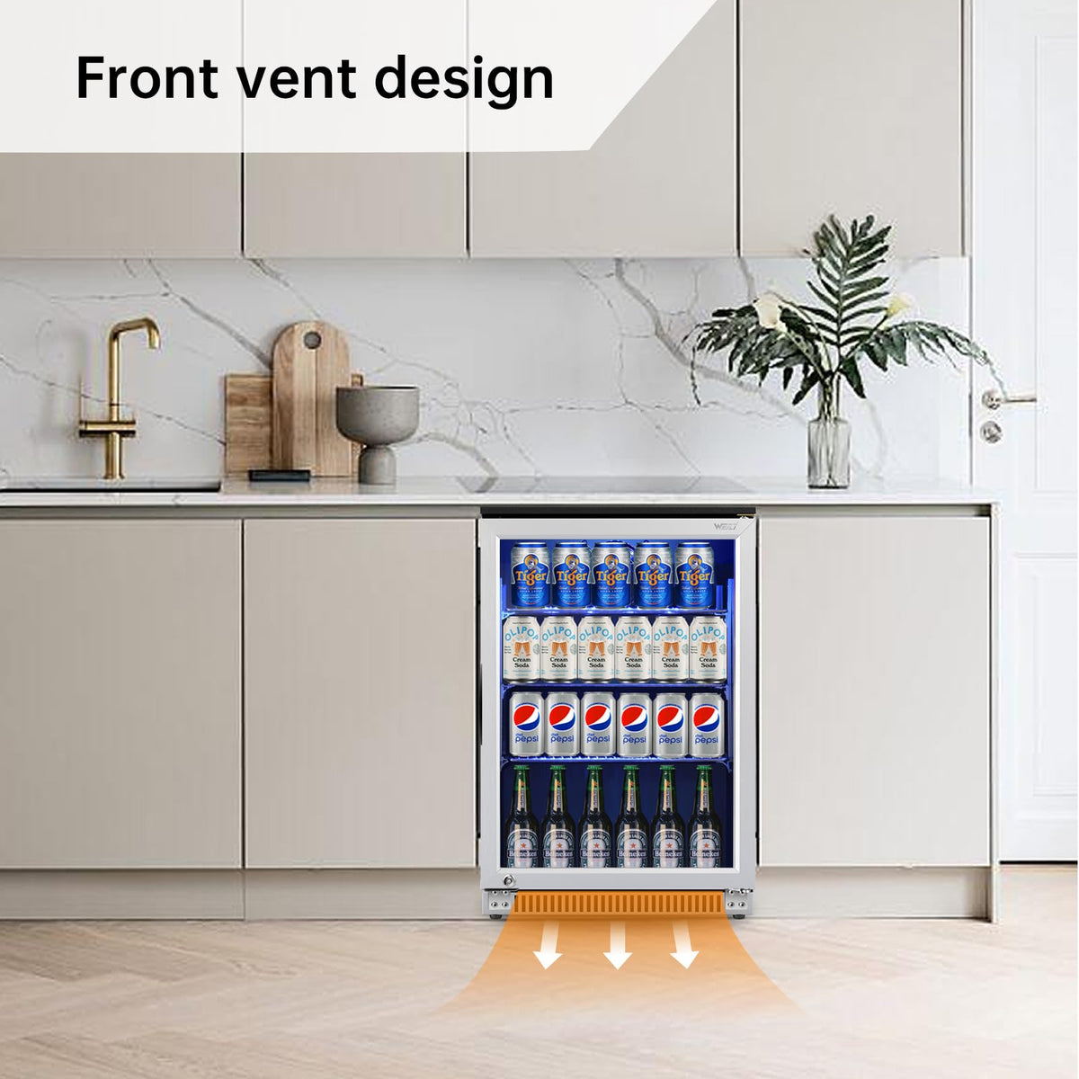 Weili 20 Inch Under Counter Beverage Refrigerator with Glass Door, 120 Can