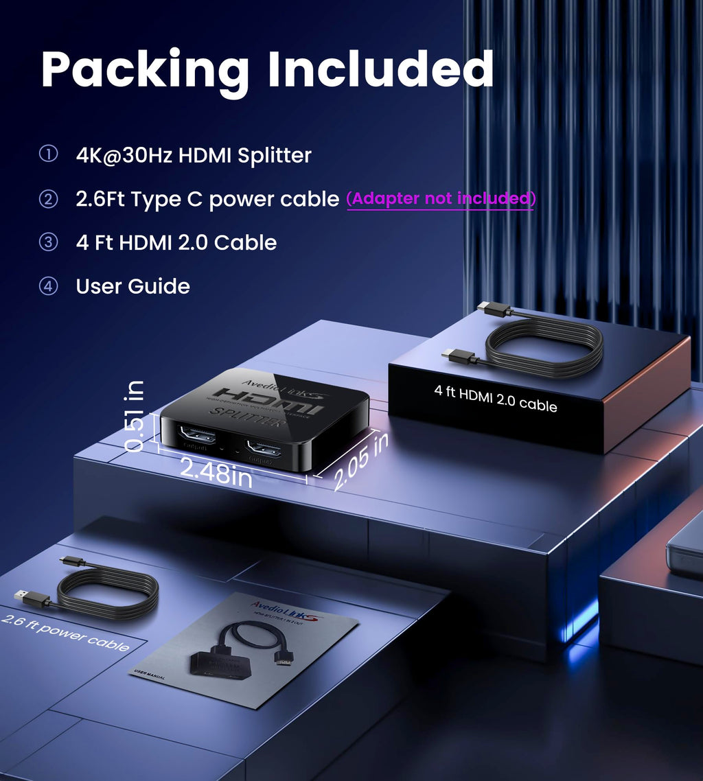 avedio links 4K@60Hz HDMI Splitter 1 in 2 out, Mirror Same Screen Only