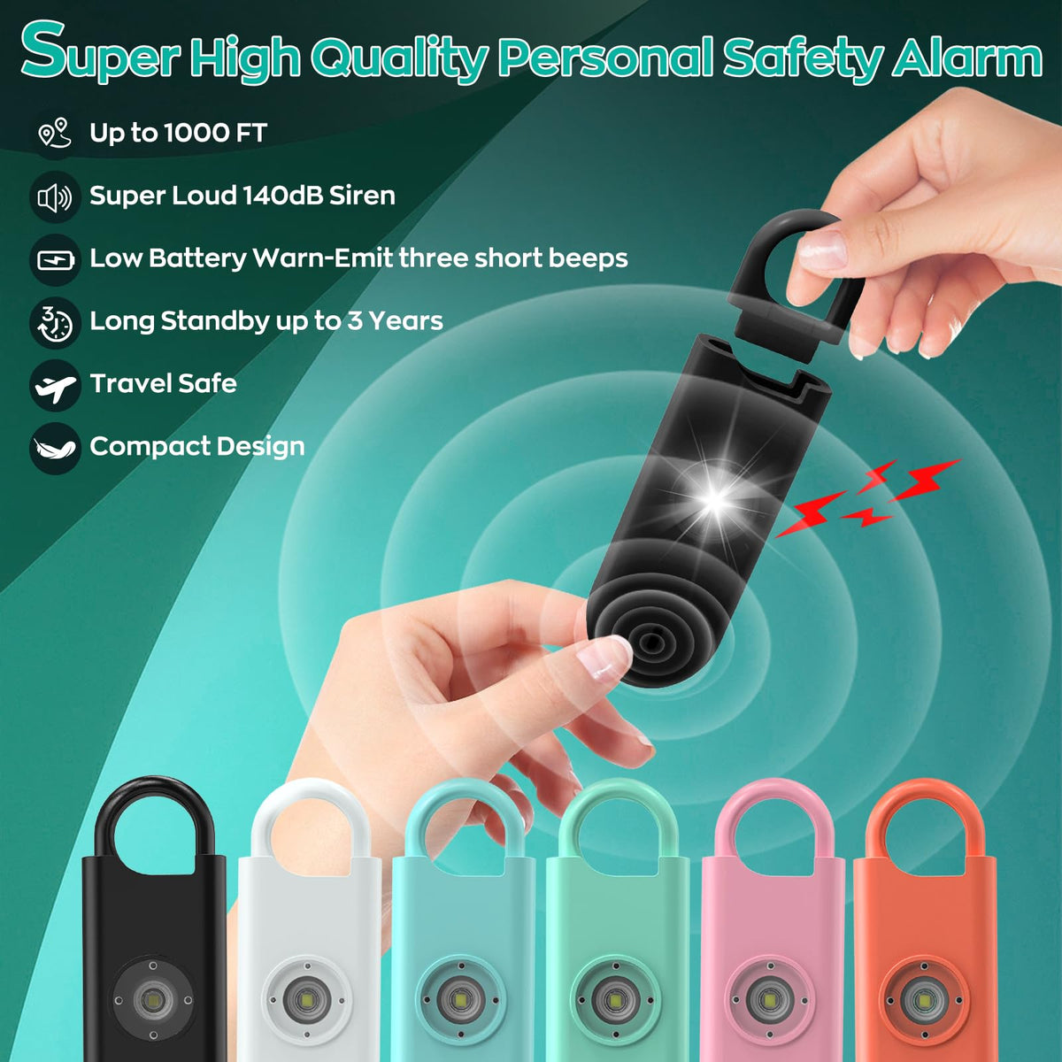 Fauxomor 140dB Personal Safety Alarm for Women 3pack Self Defense Keychain