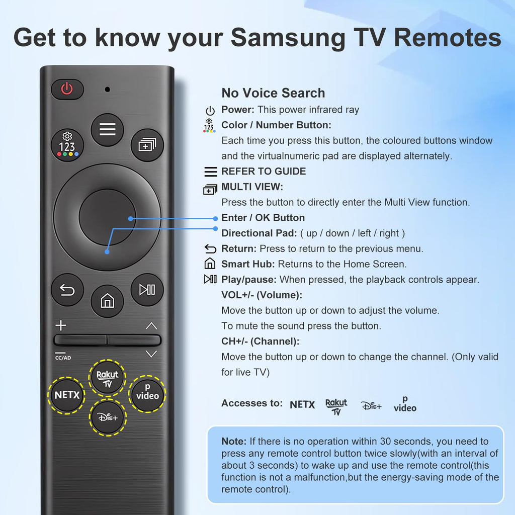2 Pack Universal Remote for Samsung TV Remote Control with Prime Video, Netflix, Rakute TV Button, Samsung Remote Controls for Smart TV LCD UHD LED Hdtv QLED 3D 4K 8K TVs All