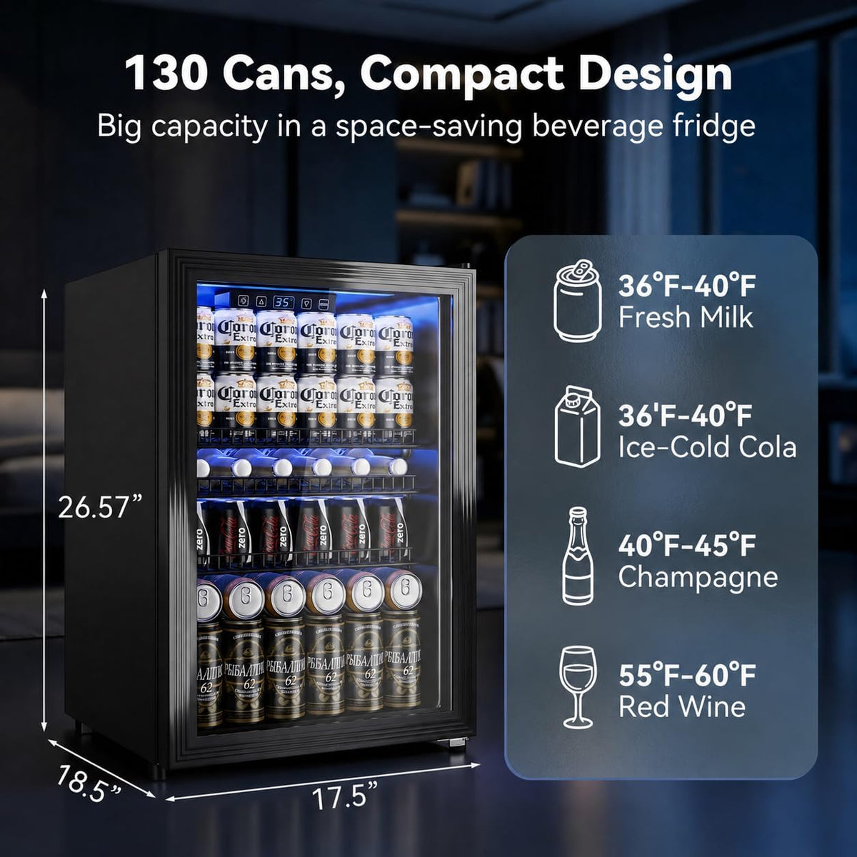 Beverage Refrigerator, 2.47 Cu.Ft Mini Fridge Beverage Cooler