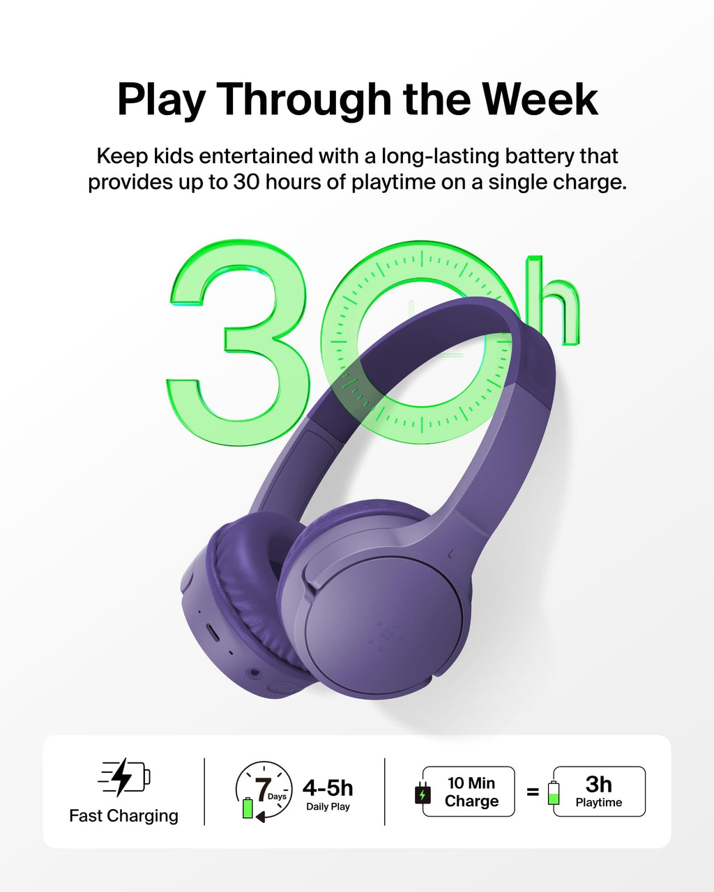 Belkin SoundForm Mini Kids Headphones, Wireless & Wired, 30H Playtime, Case