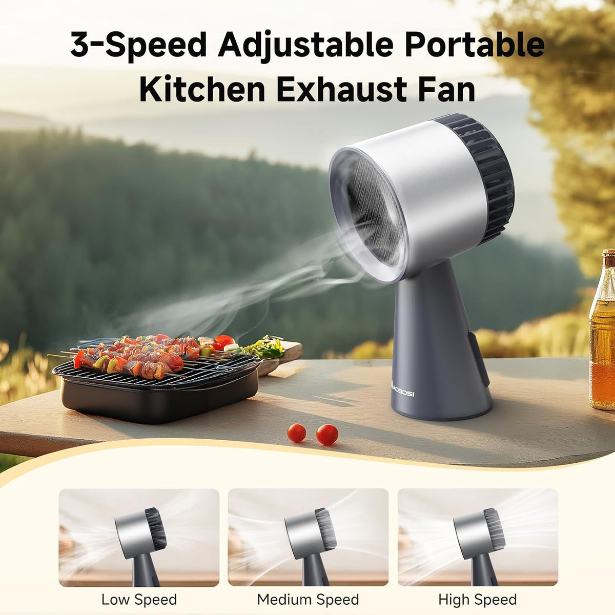 AAOBOSI Portable Range Hood, 3-Speed Desktop Exhaust Fan for Kitchen