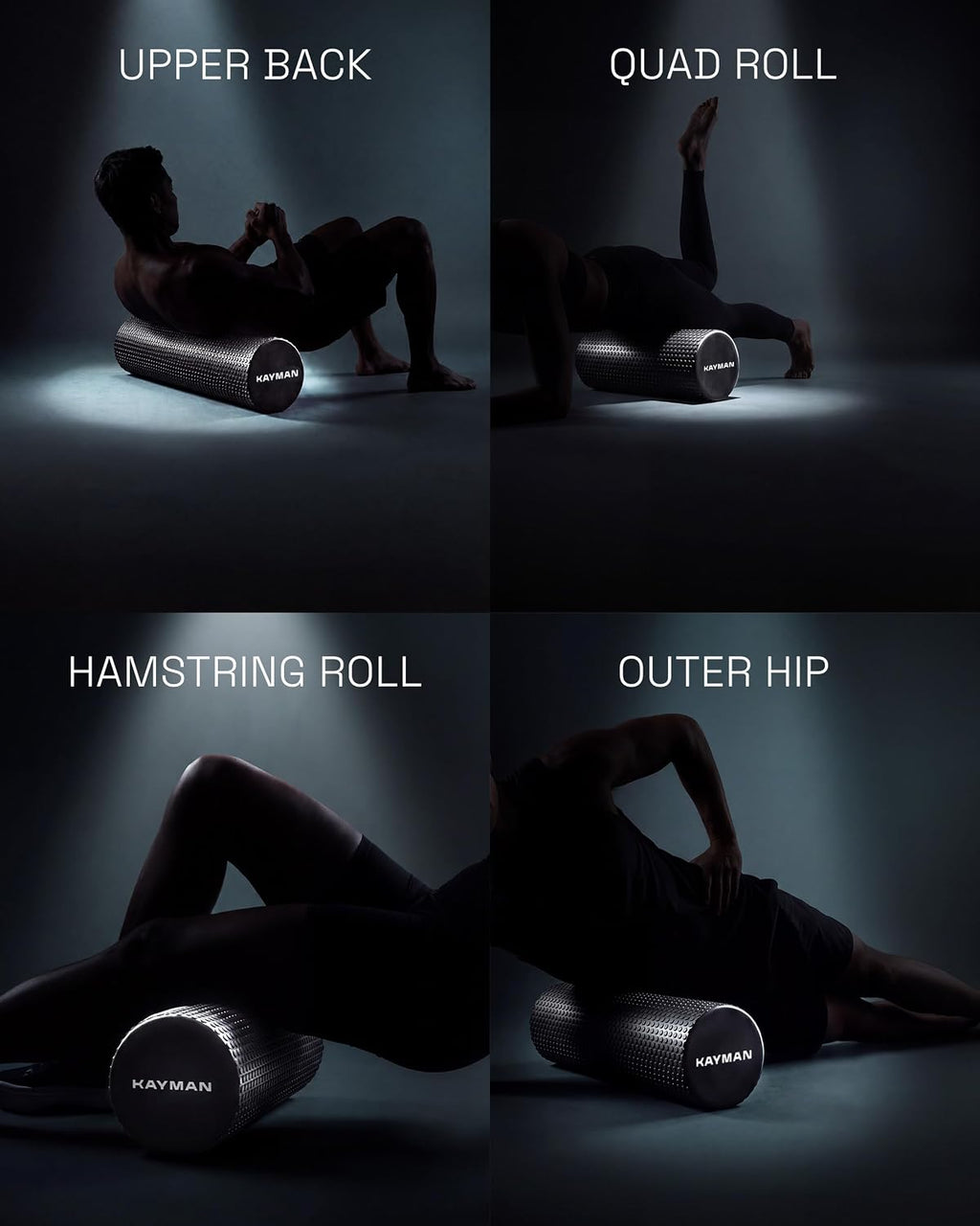 KAYMAN Sports Foam Roller, Deep Tissue Muscle Recovery, 44.5 x 15cm, Black