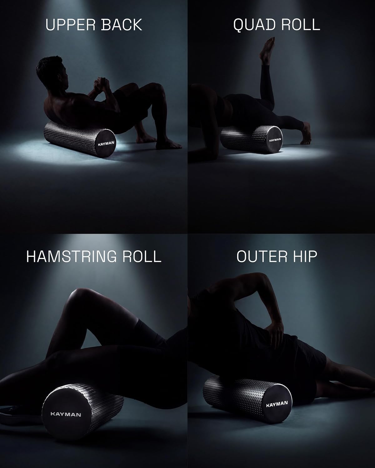 KAYMAN Sports Foam Roller, Deep Tissue Muscle Recovery, 44.5 x 15cm, Black