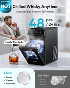 EUHOMY 2.4" Clear Ice Ball Maker Countertop, 2Pcs in 60Mins, 48Pcs/Day, Timer, Self-Cleaning Round Ice Cube Maker with Crystal Clear Ice, Sphere Ice Maker Machine for Whiskey & Bourbon