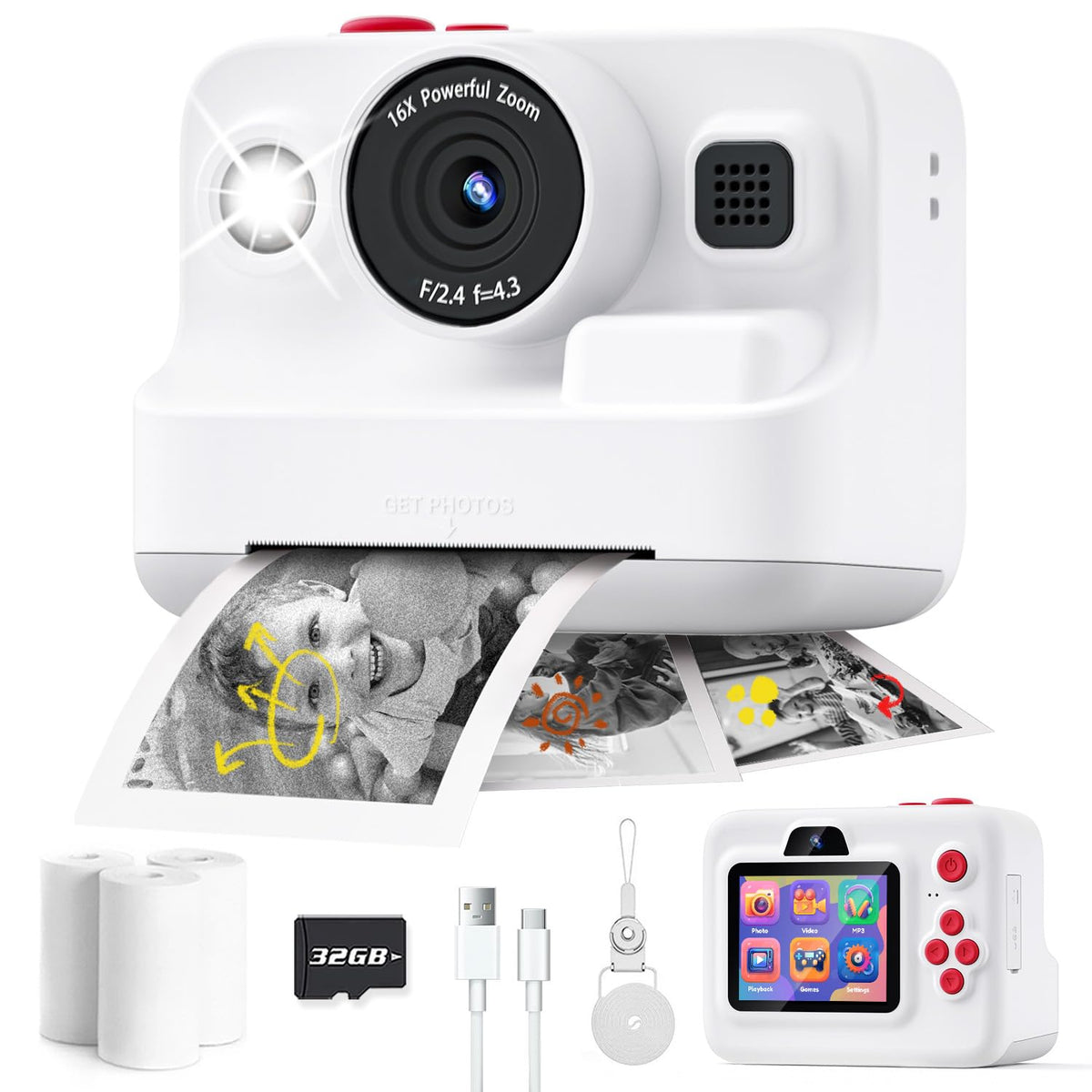 Dylanto Kids Camera Instant Print,1080P Kids Instant Cameras that Print Photos,Christmas Birthday Gifts for Girls Age 3-12,Portable Toy for 3 4 5 6 7 8 9 10 Year Old Girls Boys-Blue