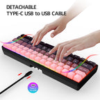 Snpurdiri 60% Wired Mechanical Gaming Keyboard, Ice Blue LED Backlit 61 Keys Mini Wired Office Keyboard for Windows Laptop PC Mac (Black-White, Red Switches)
